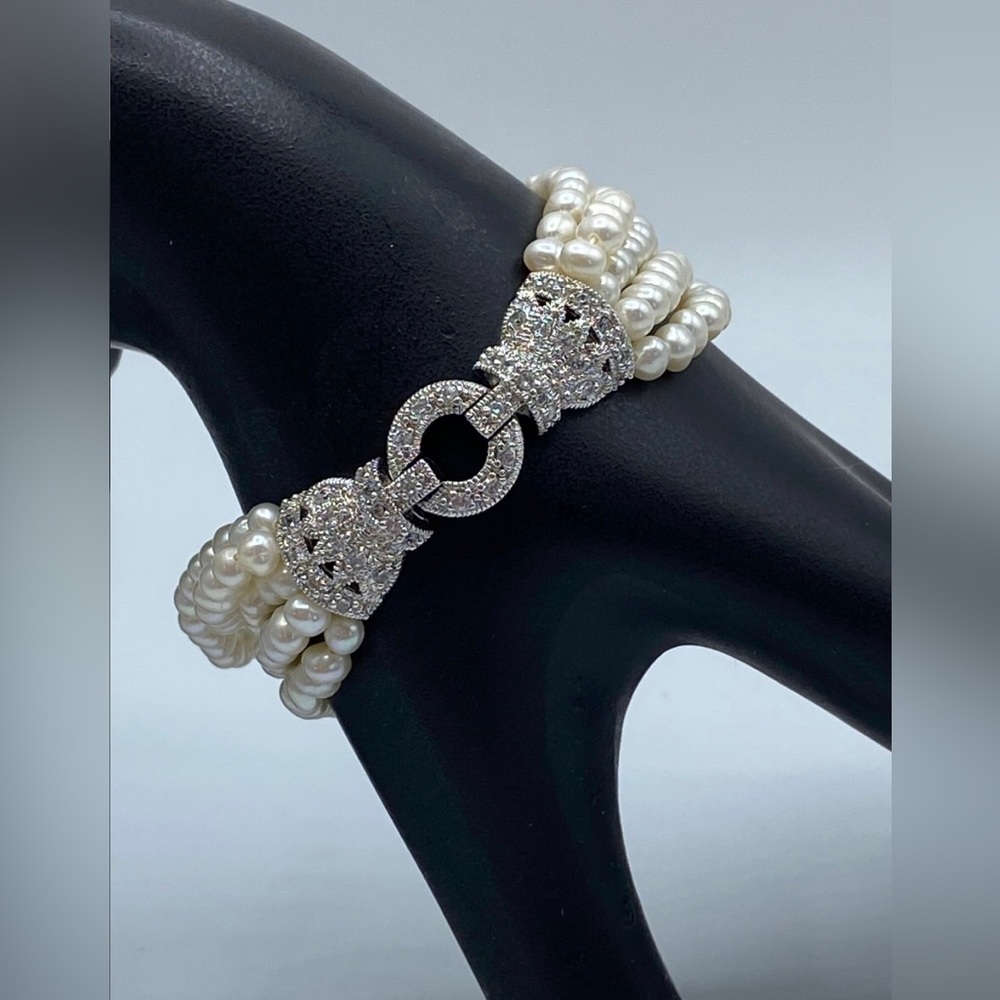 Vintage Pearl and Sterling Silver 925 Multi-Strand Bracelet